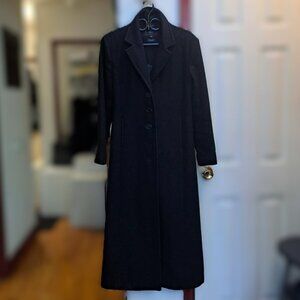 Black Wool-Blend Longline / Maxi Tailored Coat – Tailored Trench Style – Women’s